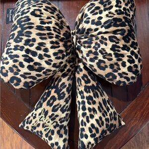 Juicy Couture Leopard Print Bow Pillow - Black and Tan